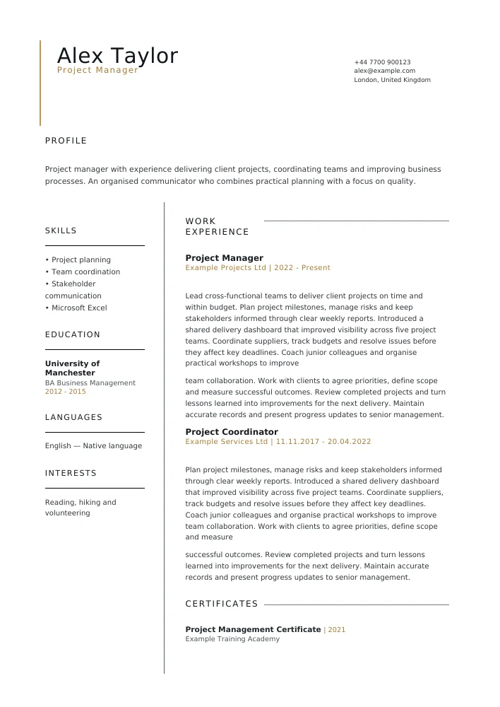 Editorial CV şablonu